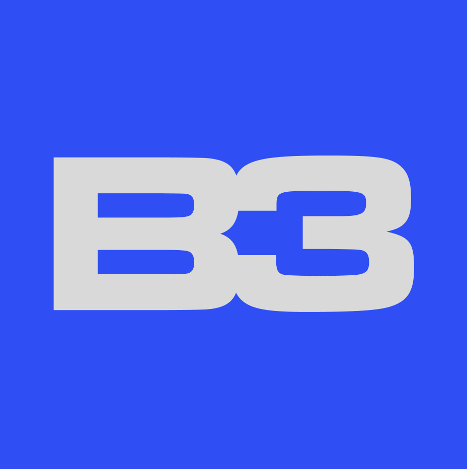 B3 wordmark on brand blue